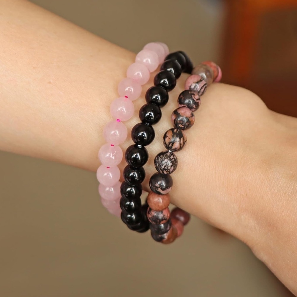 🆕New Loving Life Gemstone Bracelet Set -Rose Quartz, Rhodonite & Onyx - Picture 9 of 11